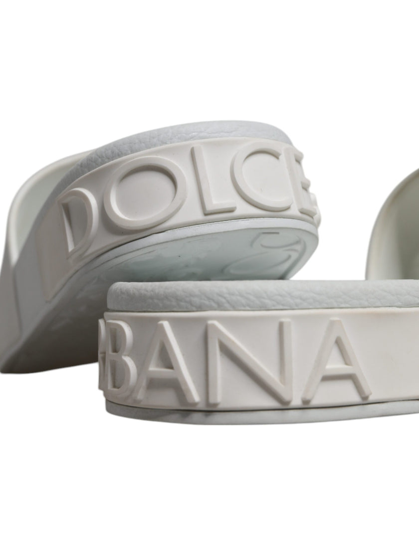 Dolce & Gabbana White Rubber Slides Sandals Beachwear Shoes