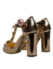 Dolce & Gabbana Gold Embellished Vally Heels Sandals Shoes