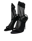 Dolce & Gabbana Black Tulle Stretch Heels Sandals Shoes