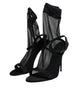 Dolce & Gabbana Black Tulle Stretch Heels Sandals Shoes