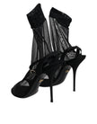 Dolce & Gabbana Black Tulle Stretch Heels Sandals Shoes