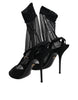 Dolce & Gabbana Black Tulle Stretch Heels Sandals Shoes