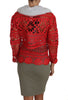 Dolce & Gabbana Elegant Red Crochet Knit Cardigan with Fur Collar