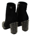 Philipp Plein Black Suede Studded Heels Ankle Boots Shoes