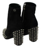 Philipp Plein Black Suede Studded Heels Ankle Boots Shoes