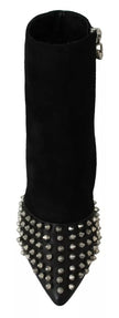 Philipp Plein Black Suede Studded Heels Ankle Boots Shoes