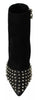 Philipp Plein Black Suede Studded Heels Ankle Boots Shoes