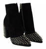 Philipp Plein Black Suede Studded Heels Ankle Boots Shoes