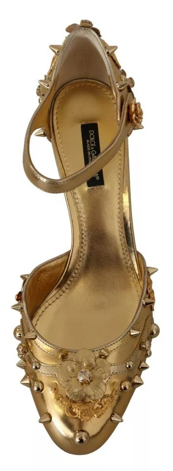 Dolce & Gabbana Gold Studs Vally Slingback Sandals Shoes