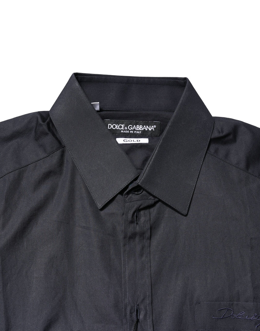 Dolce & Gabbana Dark Blue GOLD Cotton Long Sleeves Dress Shirt