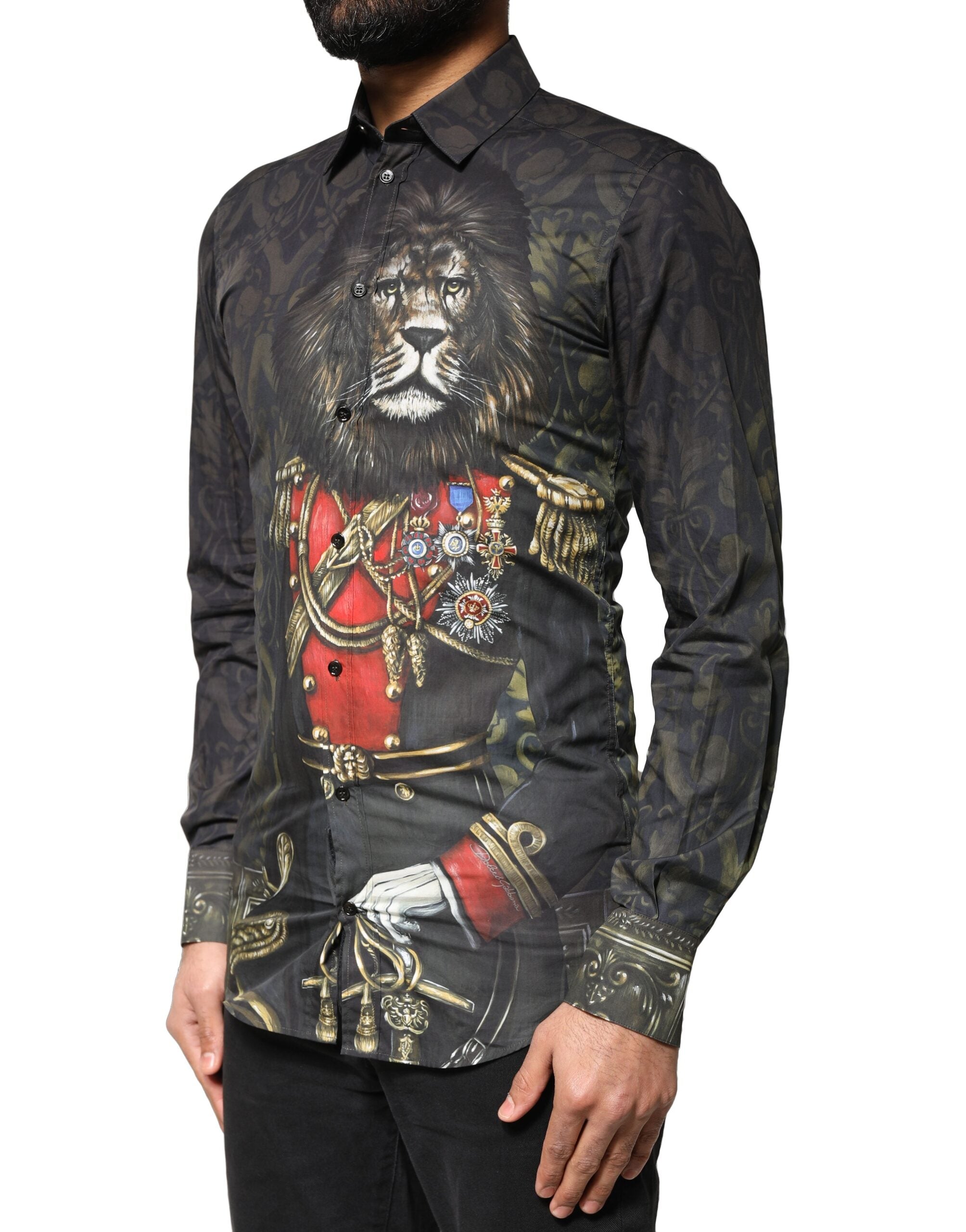 Dolce & Gabbana Black Royal Pet Portrait GOLD Dress Shirt
