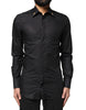 Dolce & Gabbana Black GOLD Cross Embellished Men Dress Shirt