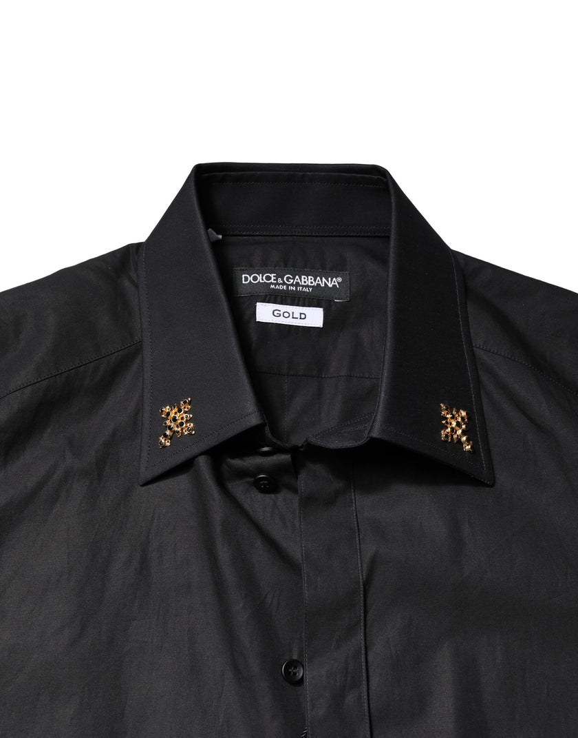 Dolce & Gabbana Black GOLD Cross Embellished Men Dress Shirt