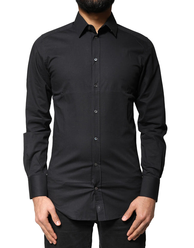 Dolce & Gabbana Black Cotton GOLD Long Sleeves Dress Shirt