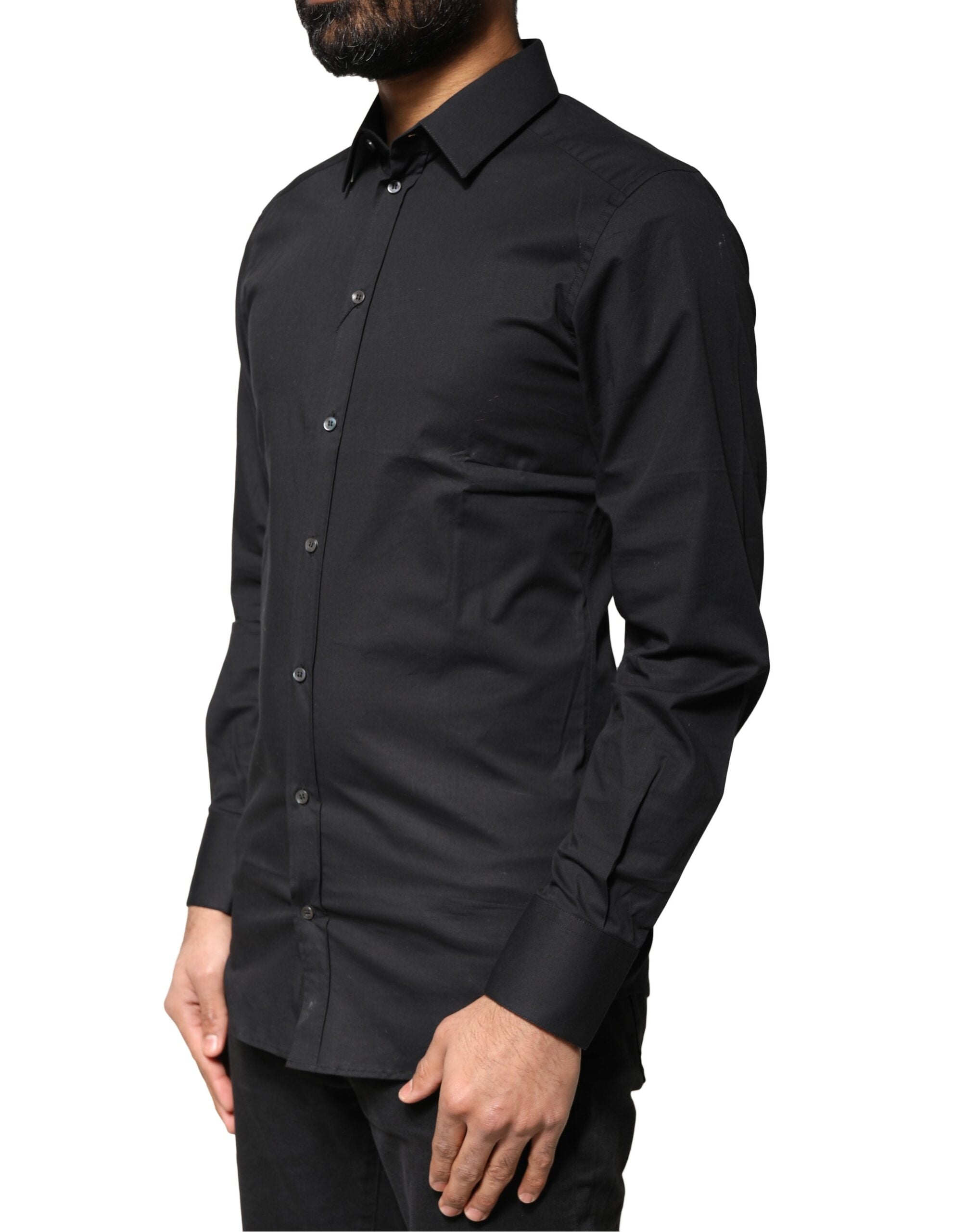 Dolce & Gabbana Black Cotton GOLD Long Sleeves Dress Shirt