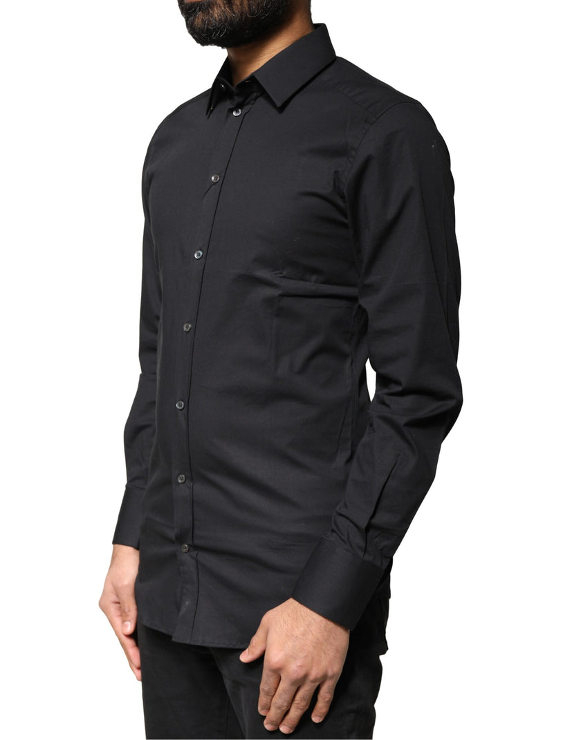 Dolce & Gabbana Black Cotton GOLD Long Sleeves Dress Shirt