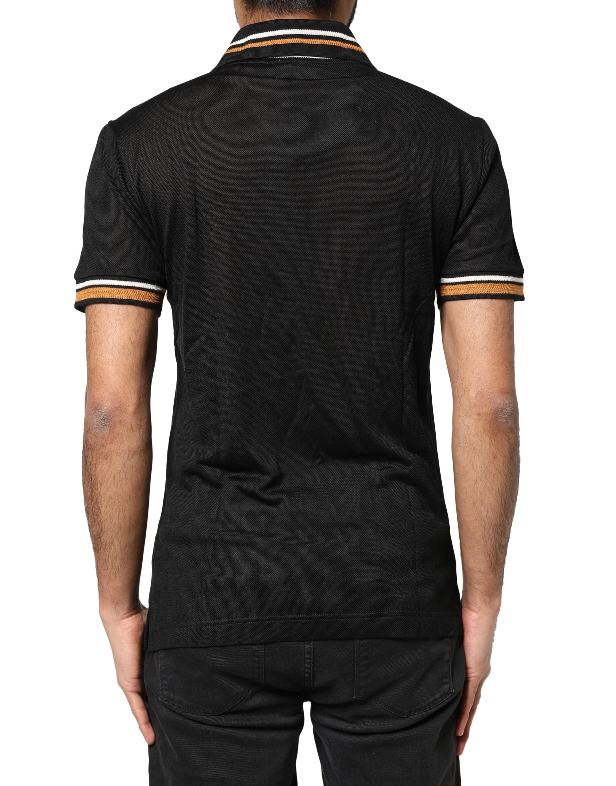 Dolce & Gabbana Black DG Silk V-neck Collared Polo T-shirt