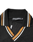 Dolce & Gabbana Black DG Silk V-neck Collared Polo T-shirt