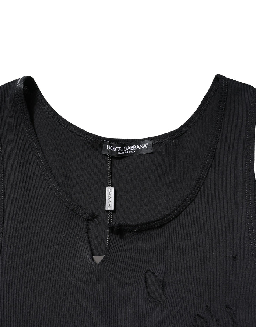 Dolce & Gabbana Black Cotton Rip Style Sleeveless Men Tank T-shirt