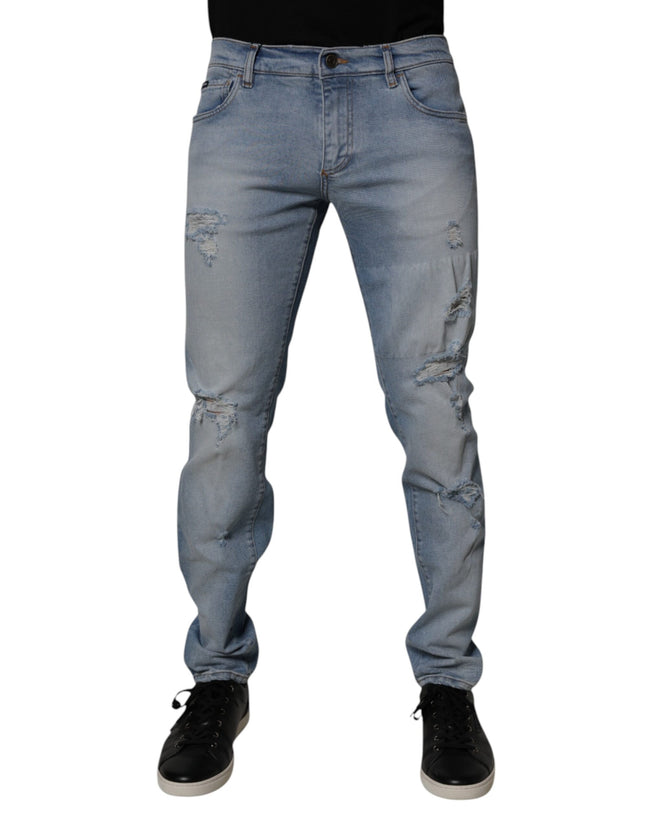 Dolce & Gabbana Blue Tattered Cotton Skinny Men Denim Jeans
