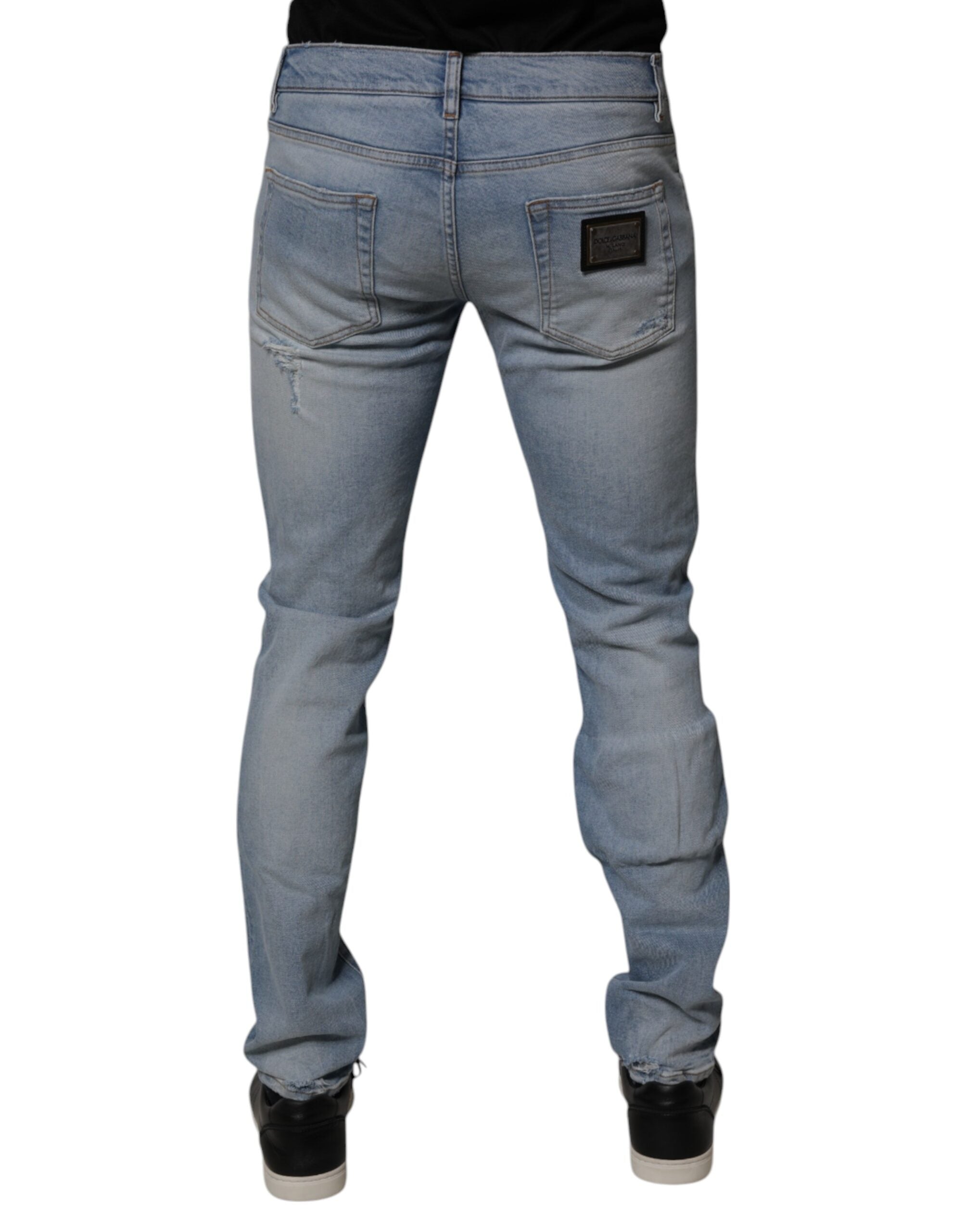 Dolce & Gabbana Blue Tattered Cotton Skinny Men Denim Jeans