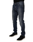 Dolce & Gabbana Dark Blue Cotton Leather Skinny Denim Jeans