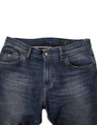 Dolce & Gabbana Dark Blue Cotton Leather Skinny Denim Jeans