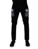 Dolce & Gabbana Black Floral Cotton Skinny Men Denim Jeans