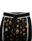 Dolce & Gabbana Black Religious Print Silk Men Jogger Pants