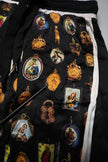 Dolce & Gabbana Black Religious Print Silk Men Jogger Pants