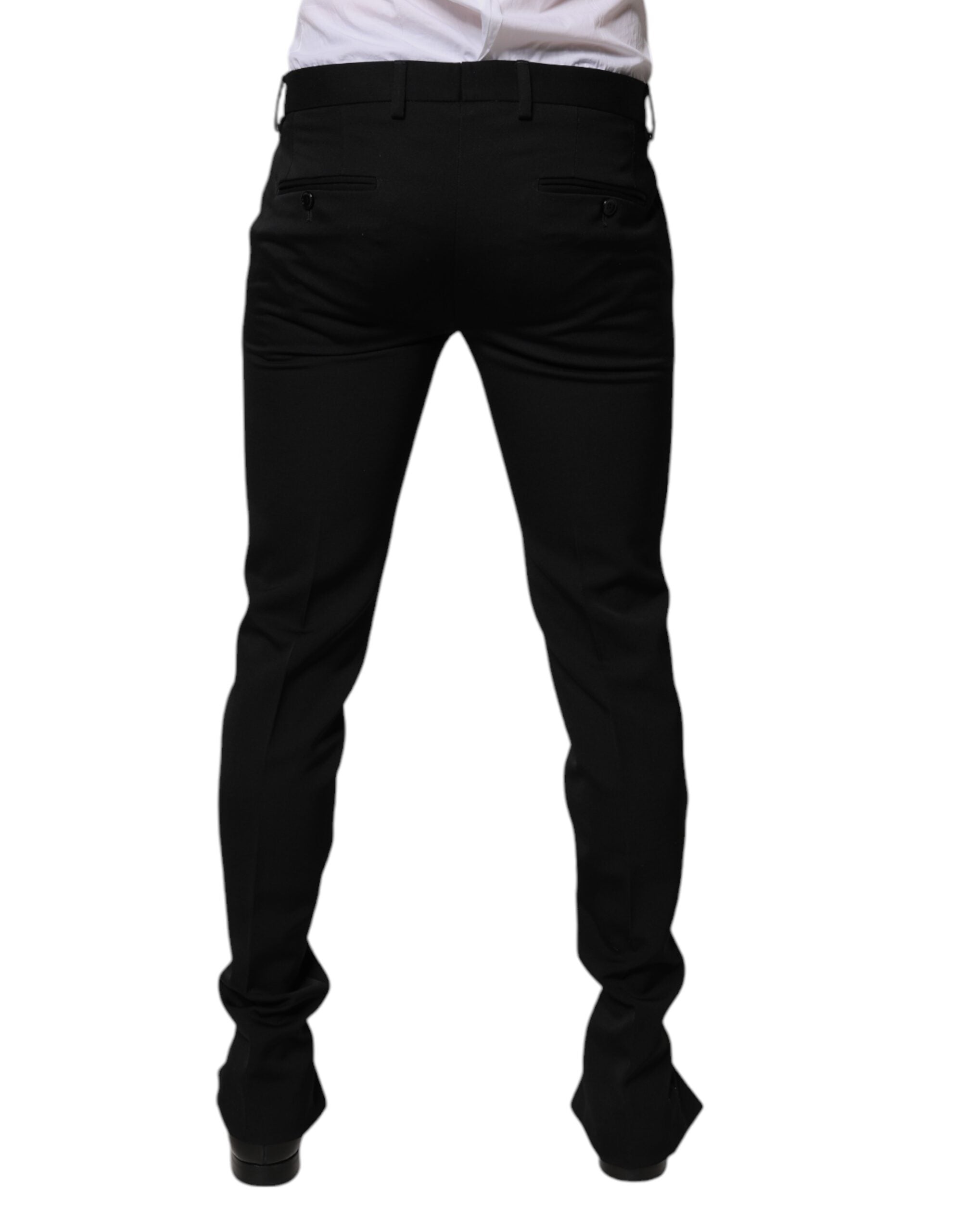Dolce & Gabbana Black Wool Tapered Formal Dress Pants