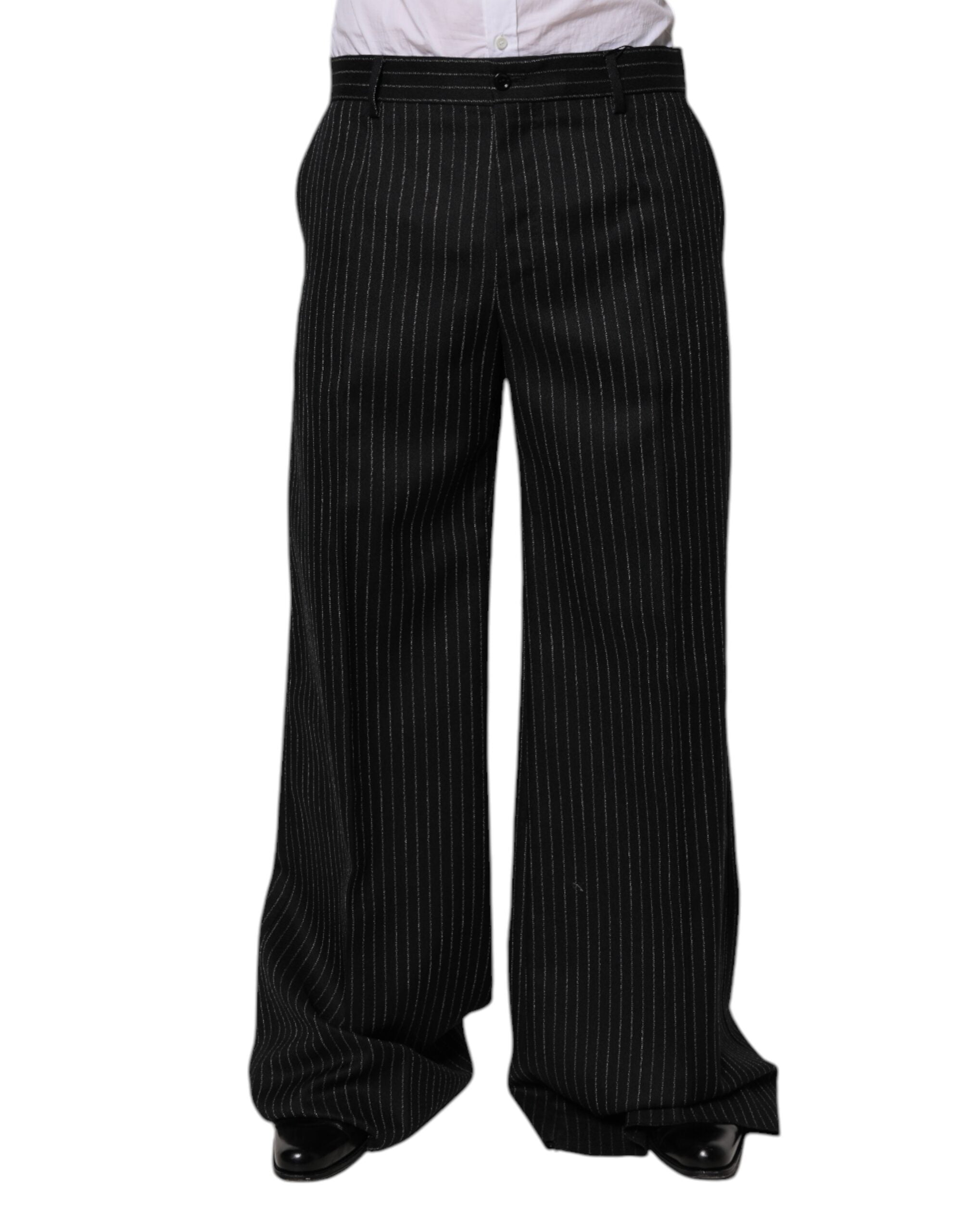 Dolce & Gabbana Black Stripes Wide Leg Formal Men Dress Pants