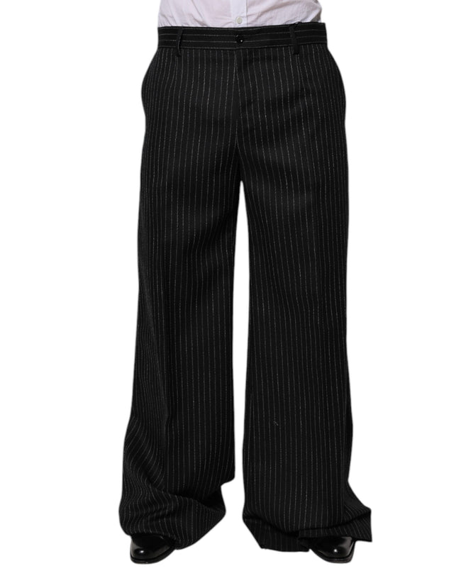 Dolce & Gabbana Black Stripes Wide Leg Formal Men Dress Pants
