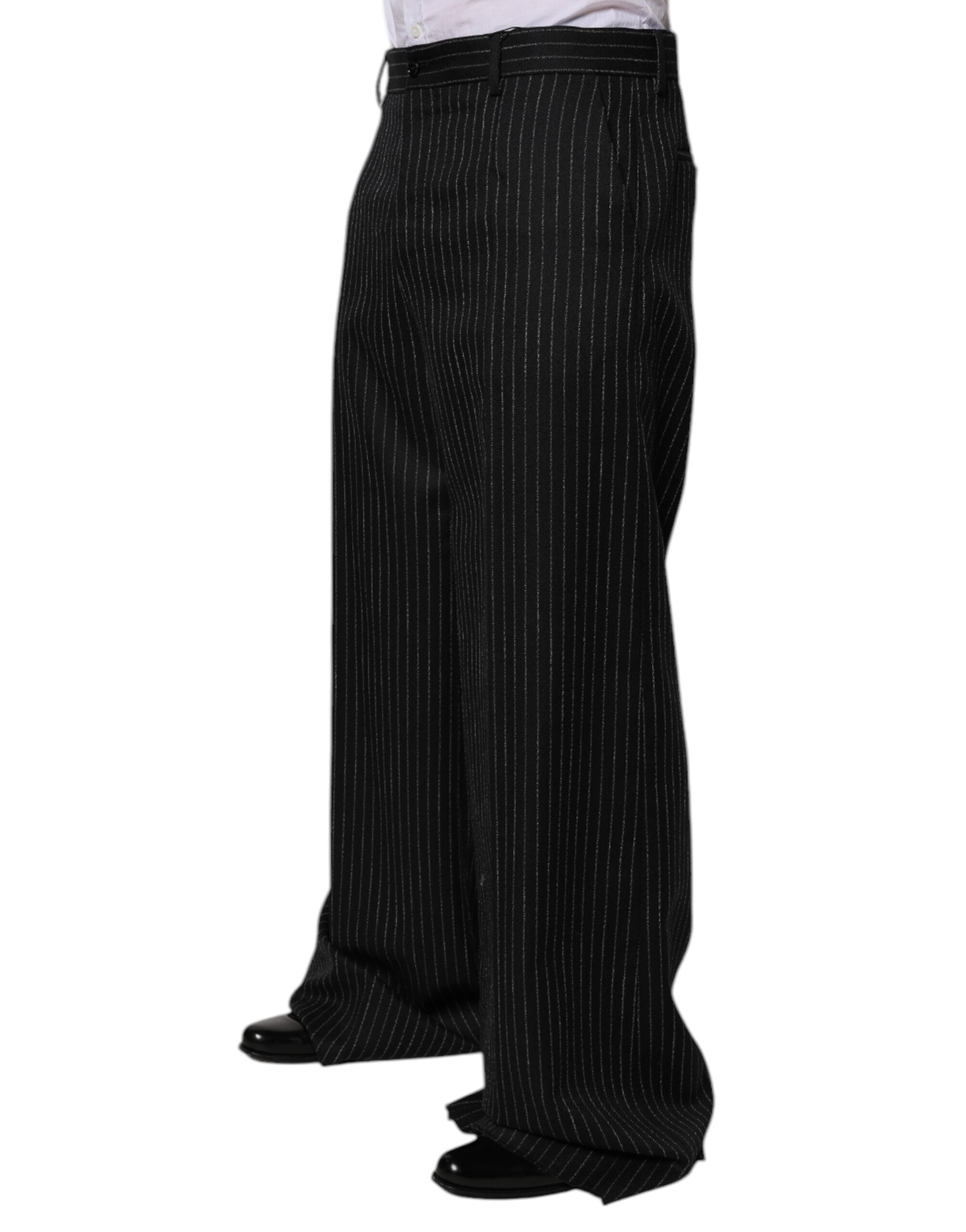 Dolce & Gabbana Black Stripes Wide Leg Formal Men Dress Pants
