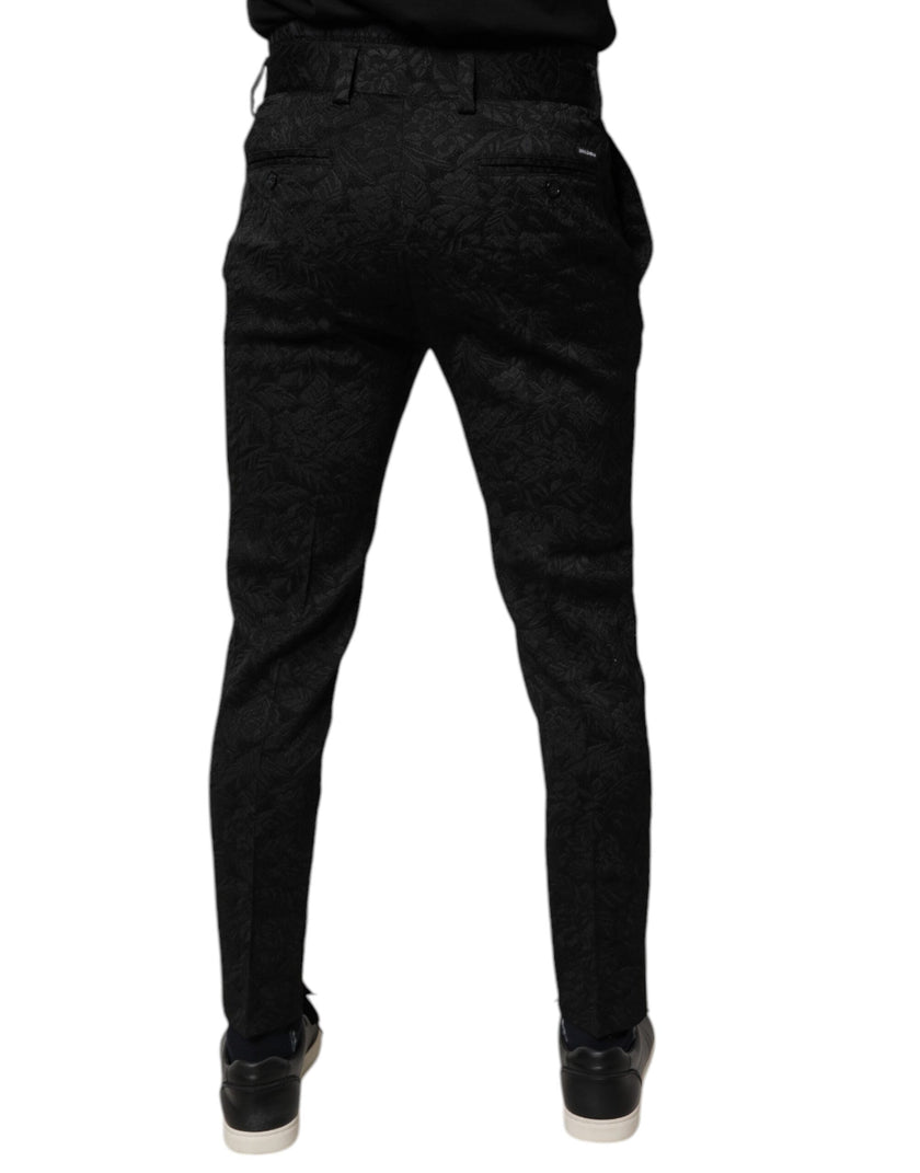 Dolce & Gabbana Black Brocade Polyester Skinny Dress Pants