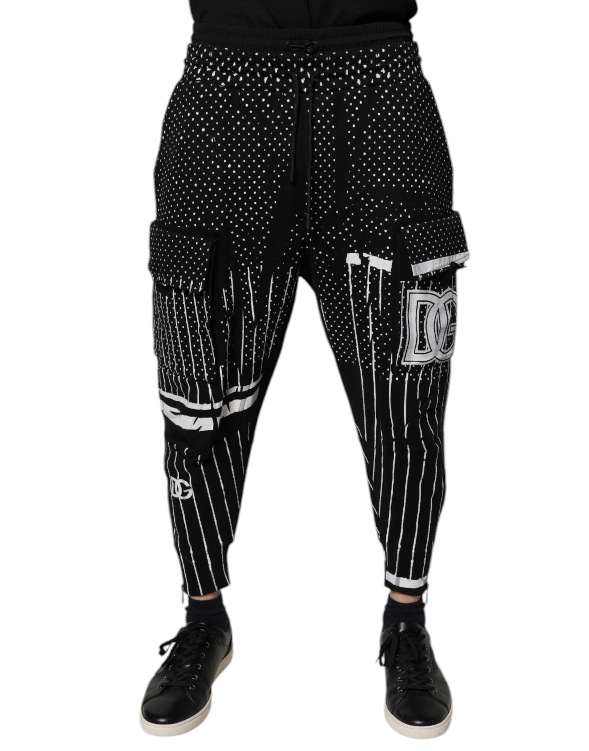 Dolce & Gabbana Black Polka Dot Stripes Cargo Jogger Sweatpants Pants