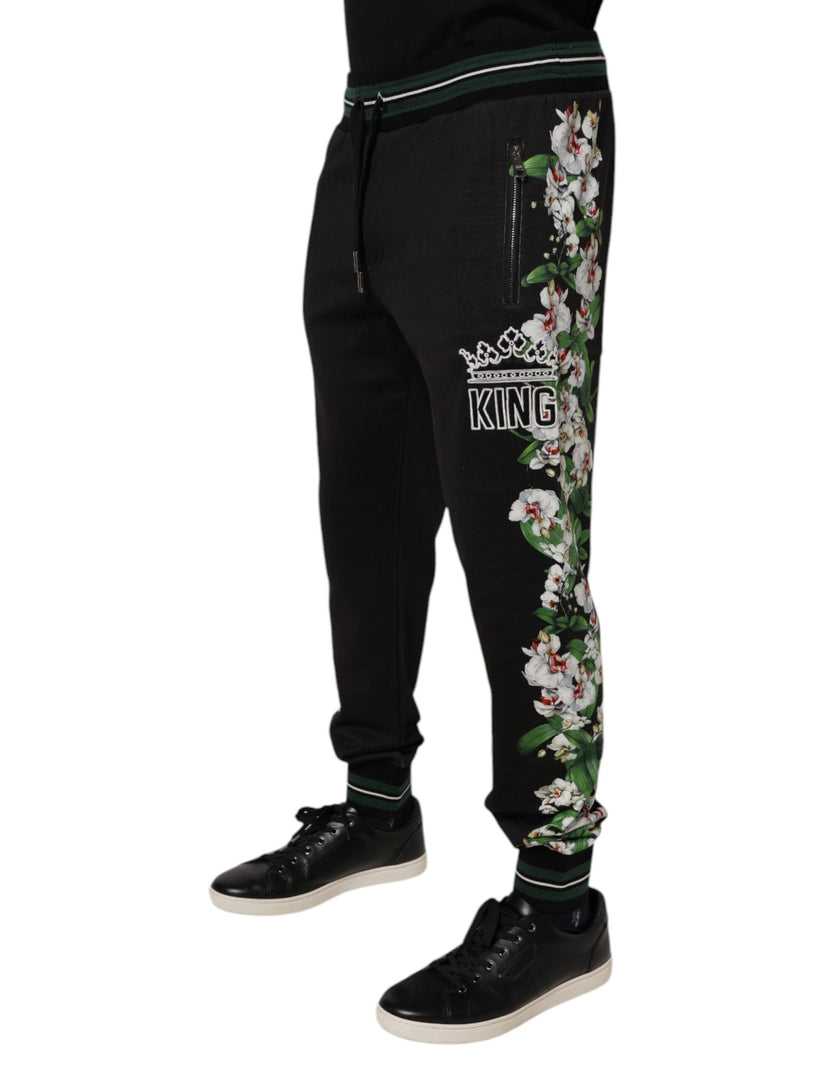 Dolce & Gabbana Black Floral King Men Jogger Sweatpants Pants