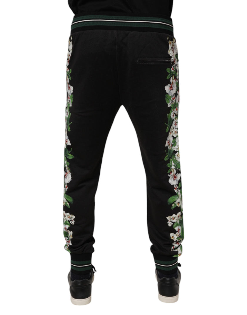 Dolce & Gabbana Black Floral King Men Jogger Sweatpants Pants