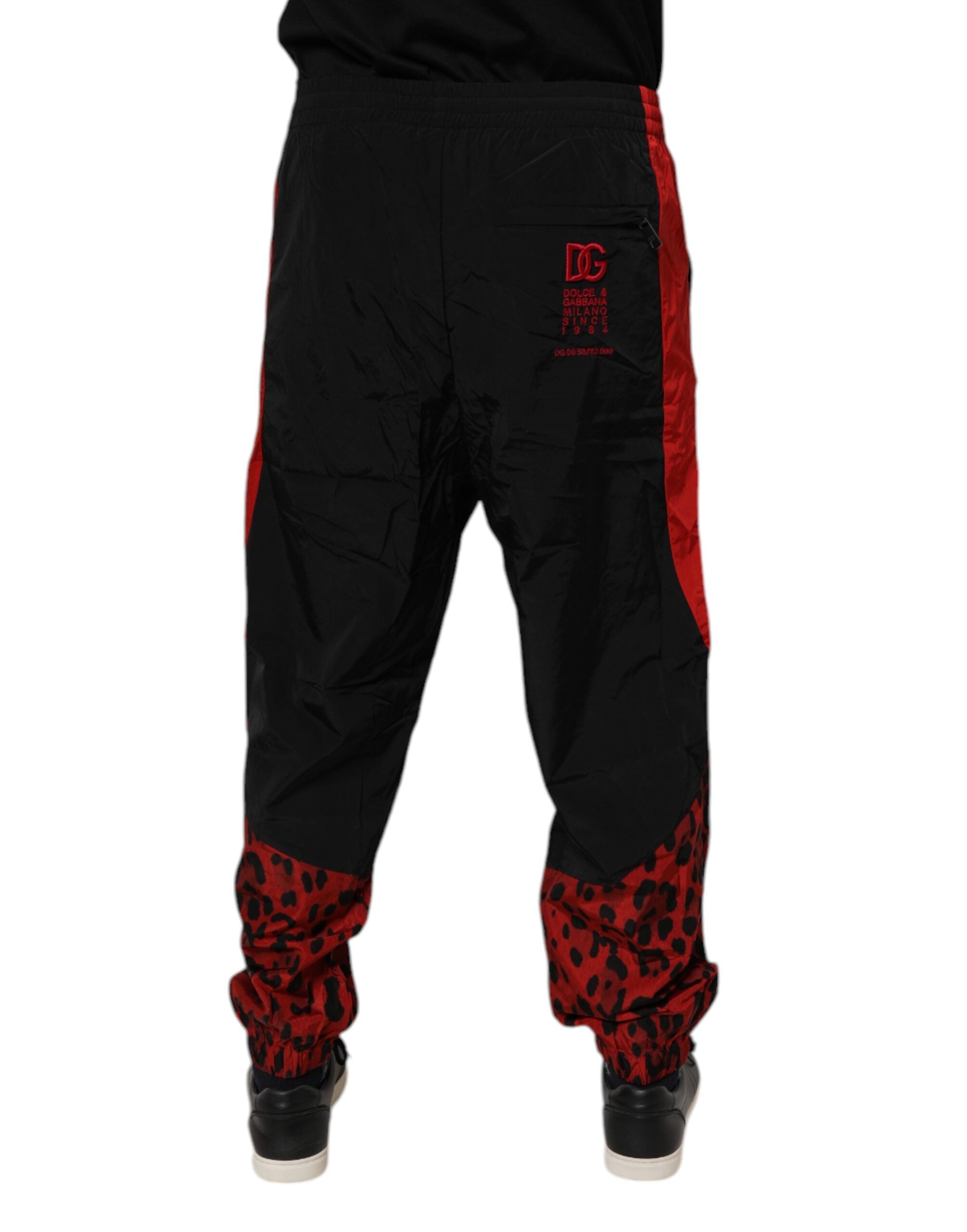 Dolce & Gabbana Black Red Leopard Jogger Sweatpants Pants