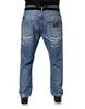Dolce & Gabbana Blue Tattered Straight Cotton Denim Jeans