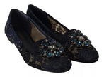Dolce & Gabbana Blue Crystal Loafer Lace Ballet Flats Shoes