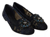 Dolce & Gabbana Blue Crystal Loafer Lace Ballet Flats Shoes