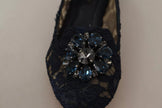 Dolce & Gabbana Blue Crystal Loafer Lace Ballet Flats Shoes
