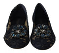 Dolce & Gabbana Blue Crystal Loafer Lace Ballet Flats Shoes
