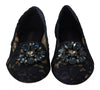 Dolce & Gabbana Blue Crystal Loafer Lace Ballet Flats Shoes