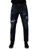 Dolce & Gabbana Dark Blue Cotton Tattered Skinny Denim Jeans