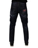 Dolce & Gabbana Dark Blue Cotton Tattered Skinny Denim Jeans