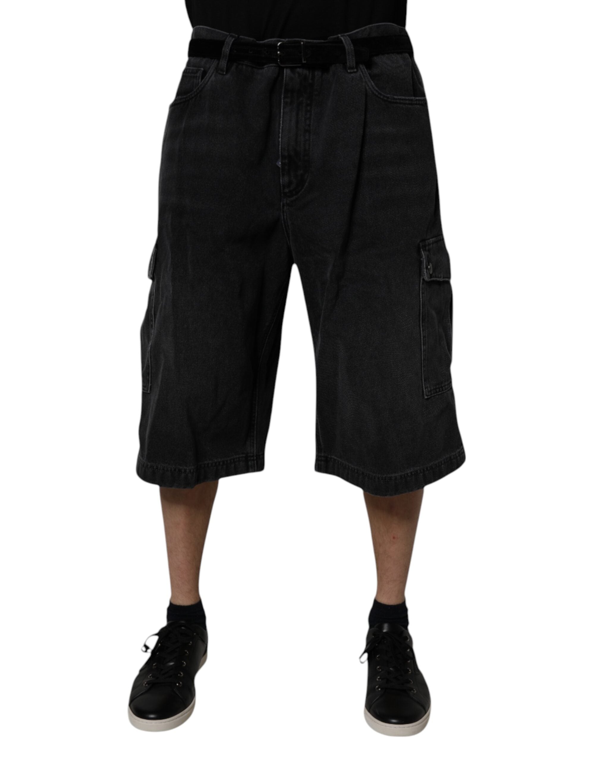 Dolce & Gabbana Black Cotton Cargo Denim Men Bermuda Shorts