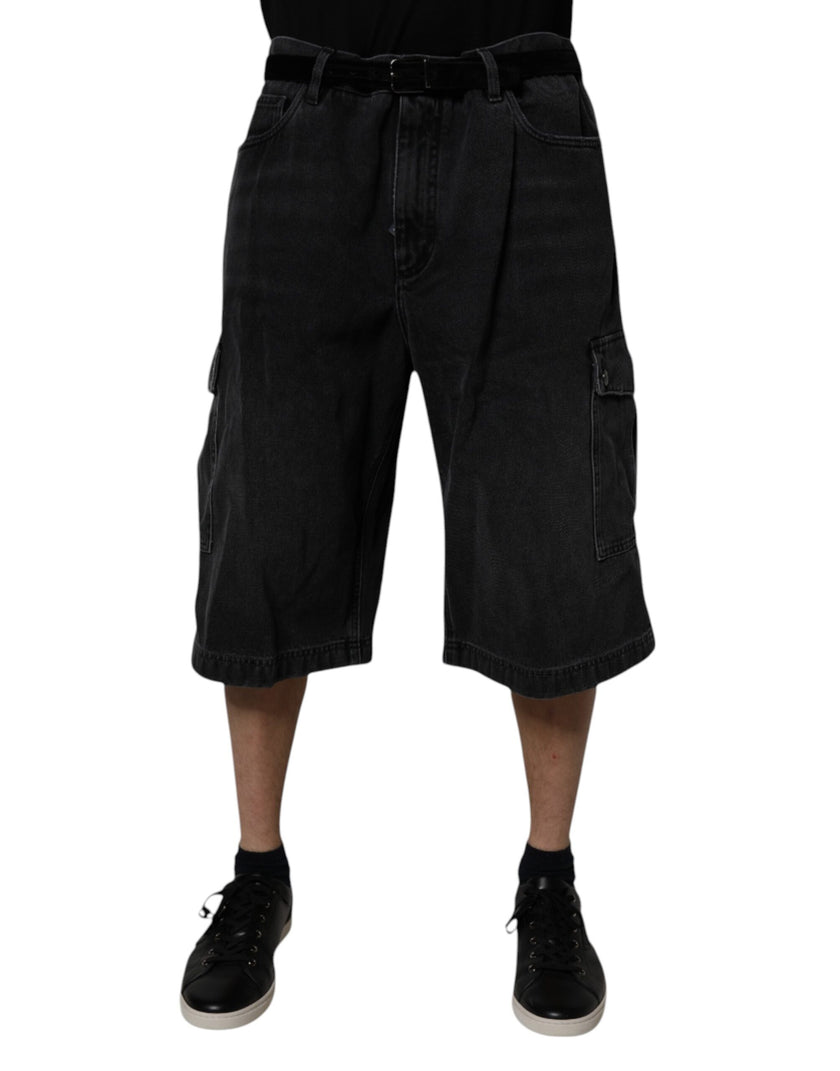 Dolce & Gabbana Black Cotton Cargo Denim Men Bermuda Shorts