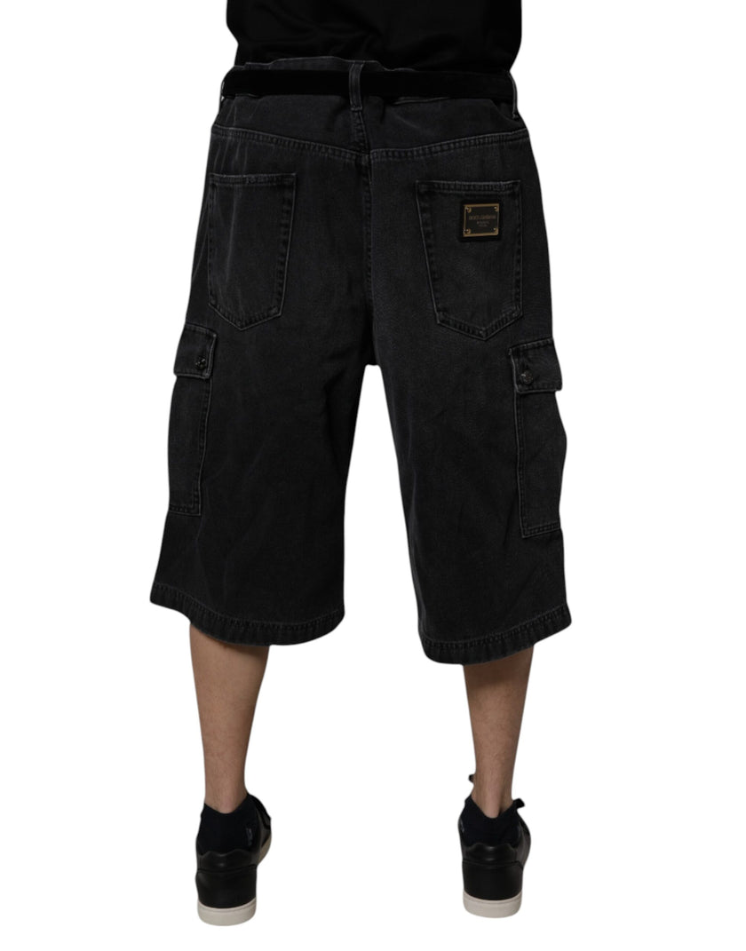 Dolce & Gabbana Black Cotton Cargo Denim Men Bermuda Shorts